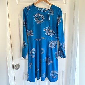 NWT Loft Icy Floral Flare Dress Size 6 Turquoise Blue Coral